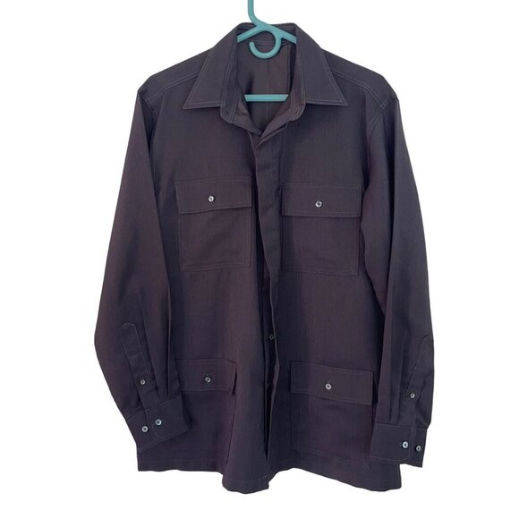 Vintage Mens Shirt Jacket Size Large Purple Safari Long Sleeve Pockets